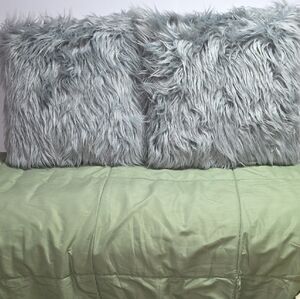 Fluffy Gray Throw Pillow Set